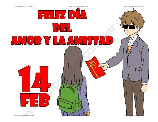 Feliz Día del Amor y la Amistad dibujo a color y para colorear